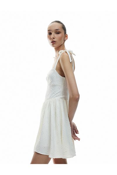 Koton Thin Strap Sleeveless Gimped Flounce Scallop Mini Dress