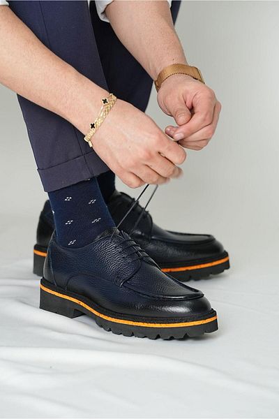 TETRİ Palpito Model Genuine Leather Handmade Navy Blue Men's Casual Shoes