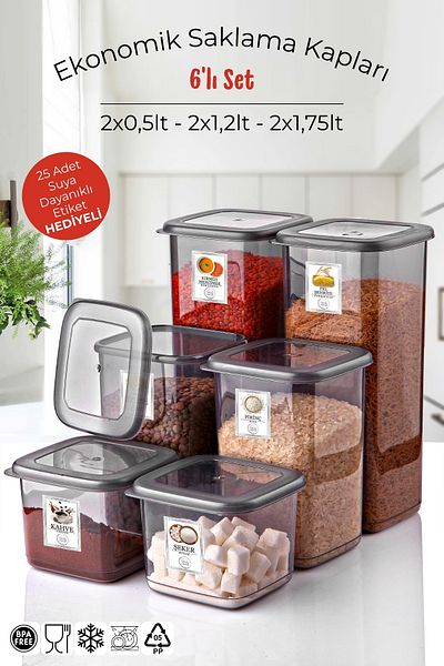 Nandy Home Set of 6 Blue Economic Unbreakable Storage Pots with Labels