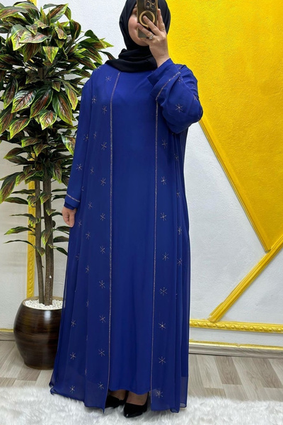 Elmas Tesettür Γυναικεία Ρούχα Χιτζάμπ Μεγάλου Μεγέθους Βραδινό Φόρεμα με Αστέρια