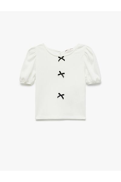 Koton Short Sleeve Crew Neck Blouse with Bow Detail