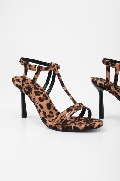 Shoeberry Women's Pace Leopard Satin Heeled Shoes