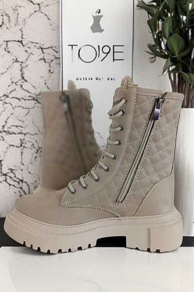yagmurberen Baklava Pattern Suede Daily Fur Lined Women's Boots Cream
