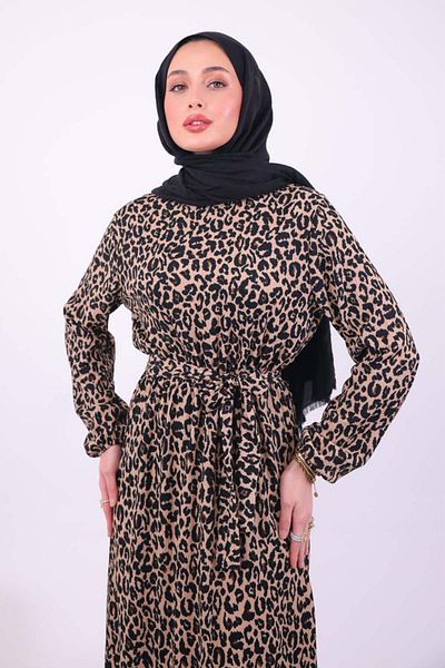 benguen Φόρεμα Hijab με σχέδιο Leopard Μοντέλο No: 4858