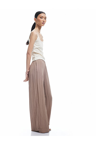 Koton Pantaloni drepti cu picioare largi din țesătură texturată din viscoză, ...