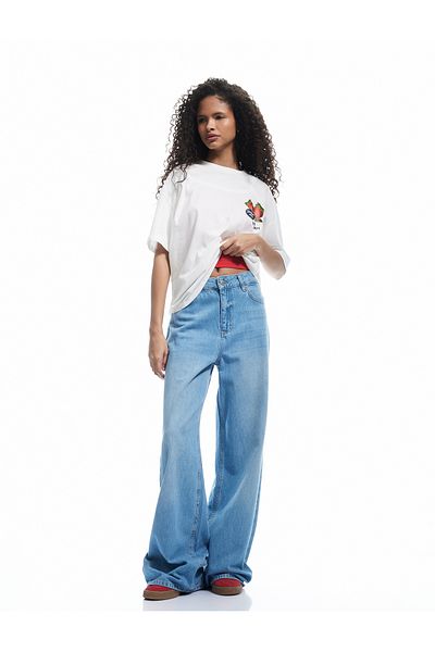 Koton Short Sleeve Crew Neck Cotton Oversize T-Shirt with Strawberry Print on the Back