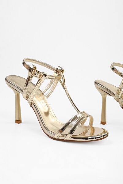 Shoeberry Women's Pace Gold Shiny Heeled Shoes