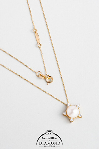 So CHIC... Diamond Collection 14 K Sarı Altın 0,17 Karat Pırlanta Doğal Inci ...