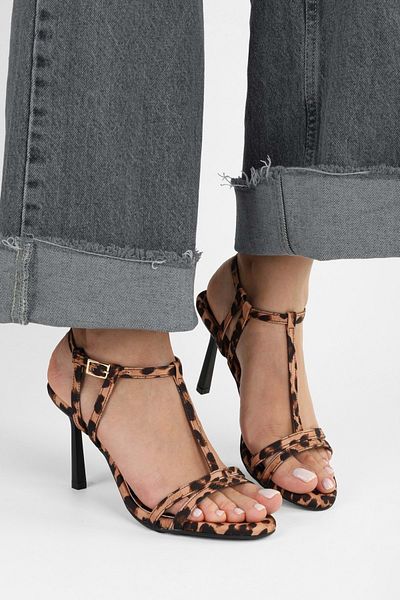 Shoeberry Women's Pace Leopard Satin Heeled Shoes