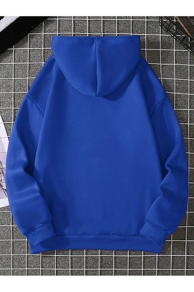 DUBU BUTİK Φούτερ Half Heart - Saks Blue Printed Oversize Hooded