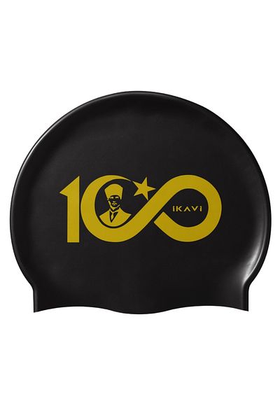 İKAVİ 100Th Anniversary Special Gold Silicone Pool Cap - Black