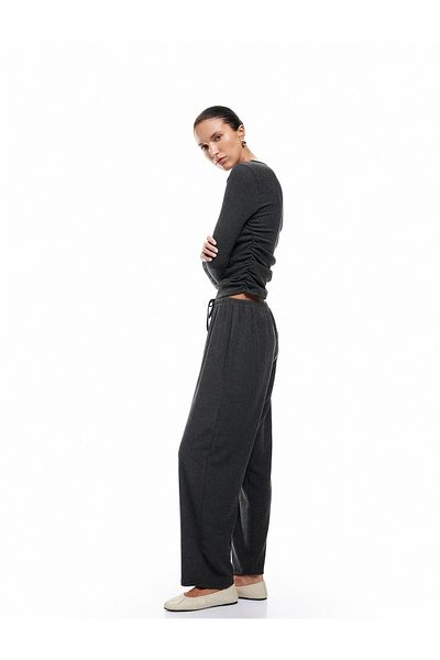 Koton Bürümcük Fabric Textured Draped Long Sleeve Crew Neck T-Shirt