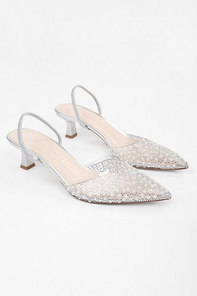 Shoeberry Women's Glim Silver Pearl Transparent Stiletto