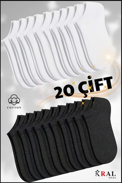 KRAL SOCKS Women - Men (20 Pairs) Plain Pattern Economical Ankle Length Booties Socks
