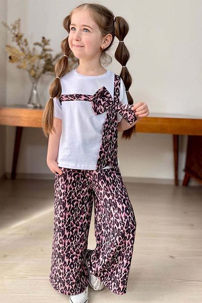 Riccotarz Tricou cu fundă cu imprimeu leopard pentru fete Set de top cu fund de in leopard