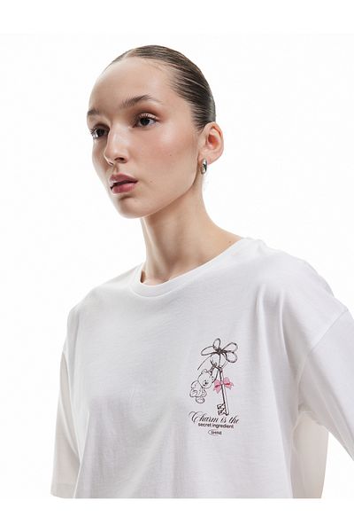 Koton Short Sleeve Crew Neck Cotton Back Printed Oversize T-Shirt