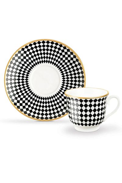 Madame Coco Orient Bella 2 Person 4-Piece Turkish Coffee Set Black and White