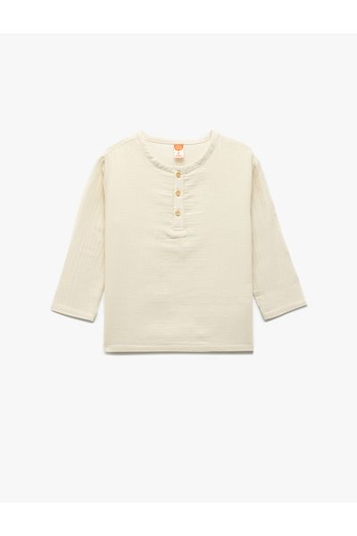 Koton Short Sleeve Crew Neck Buttoned Cotton Muslin Shirt