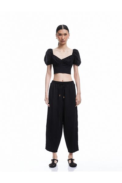 Koton Lined Comfortable Fit Waist Lace up Balloon Fit Linen Trousers