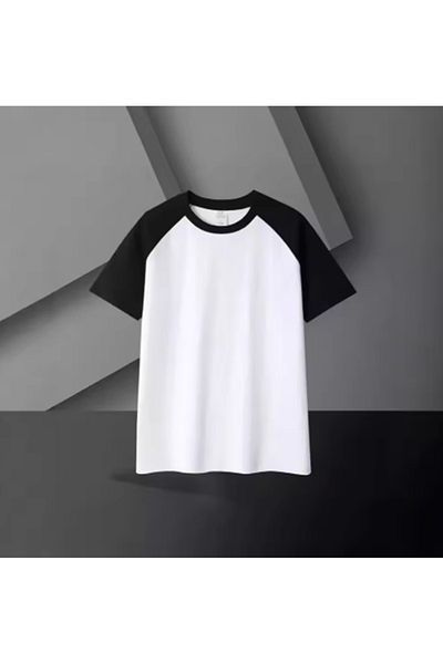 LA GULER Μαύρο μανίκι Raglan Λευκό Unisex Σχέδιο Oversize T-Shirt