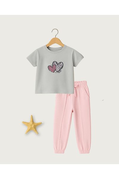 esso mandolin Girl's Print Detailed Bottom Top Tracksuit Set