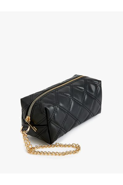 Koton Zippered Makeup Bag with Quilted Chain Detail