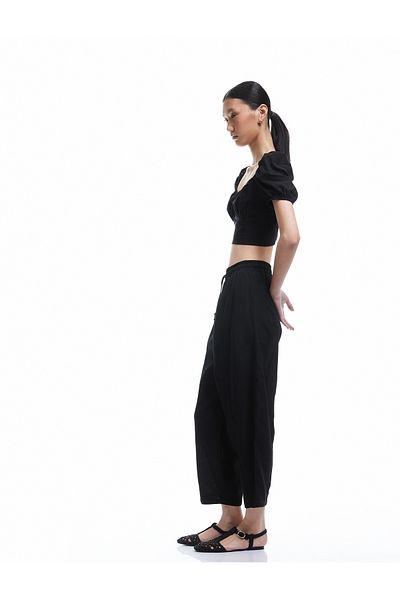 Koton Lined Comfortable Fit Waist Lace up Balloon Fit Linen Trousers