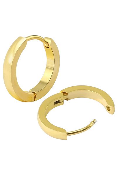 Takı Dükkanı Men's and Unisex Piece of 2 Pcs Glossy Thin Hoop Steel Earrings