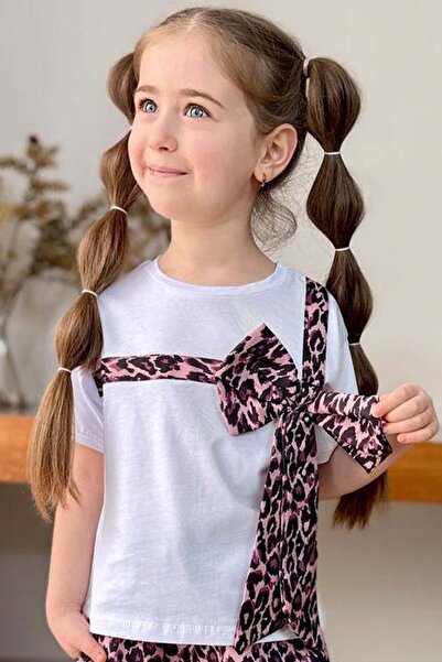 Riccotarz Дівчачий футболка з леопардовим принтом і бантиком, вільного крою, комплект з леопардовим принтом з бавовняної тканини