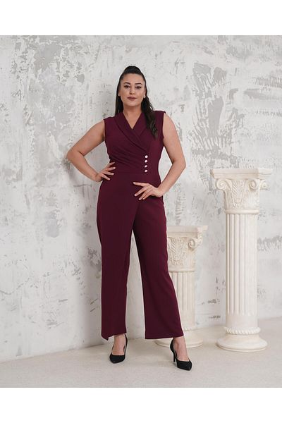 Butik Nilyam Salopetă de seară pentru femei, cu două piepte, cu nasturi brodate, cu detalii în cruce 24733