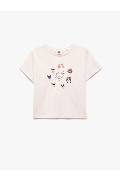 Koton Dog Printed Cotton Crop T-Shirt