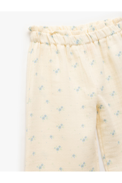 Koton Pamuklu Beli Lastikli Çiçekli Müslin Geniş Paça Pantolon
