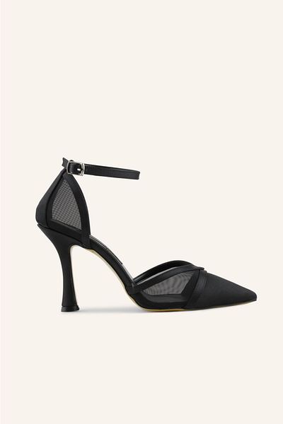 MARCATELLI Siyah Saten Romantik Ince Topuk Stiletto