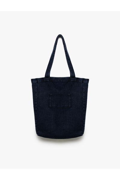 Koton Denim Tote Bag with Pocket Detail Handle