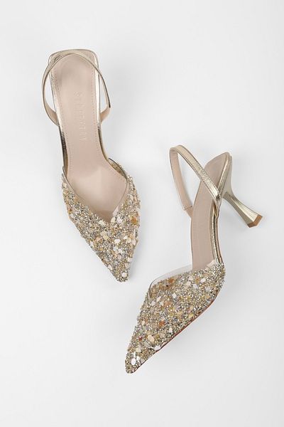 Shoeberry Transparenter Stiletto-Absatz für Damen mit Opal-Goldstein