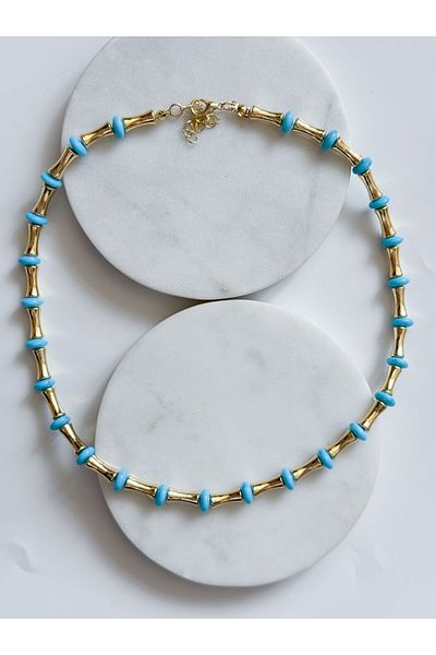 CHARMLUCKY Blue Bead Bone Necklace