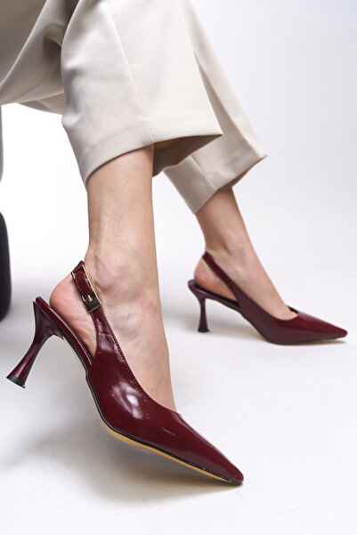 Riccon Women's Pointed Toe Heeled Shoes - Theftrine 0012106   Burgundy Patent Leather