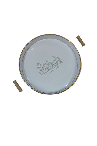 ERGENÇLERZÜCCACİYE Sweet Home Ahşap Saplı Ferforje Yuvarlak Tepsi 37cm