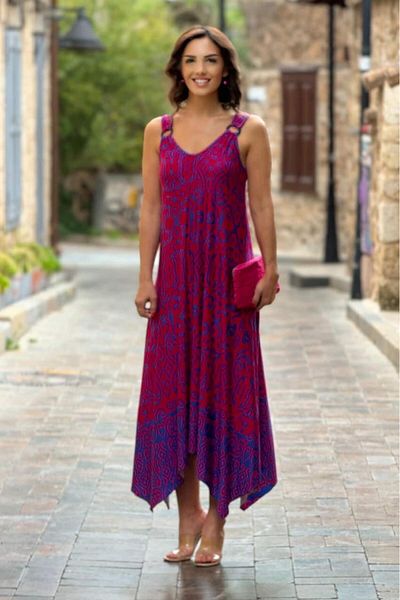 Nevin Kaya Moda Rochie din bumbac cu curea cu cataramă cu model etnic fucsia