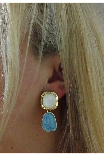 mos&more Blue White Retro Geometric Women Earrings