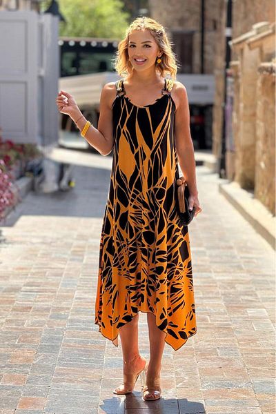 Nevin Kaya Moda ROchie cu bretele cu model muștar cu cataramă
