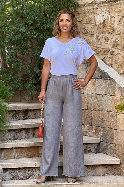 Nevin Kaya Moda Γκρι παντελόνι Palazzo
