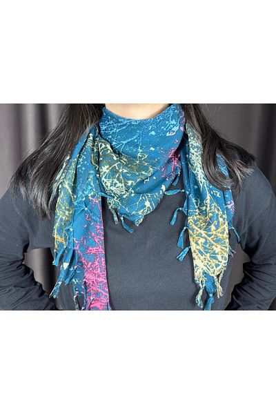 Sobe Hediyelik Coral Patterned Writing Scarf with Tassels on the Edge