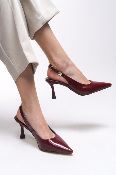 Riccon Women's Pointed Toe Heeled Shoes - Theftrine 0012106   Burgundy Patent Leather