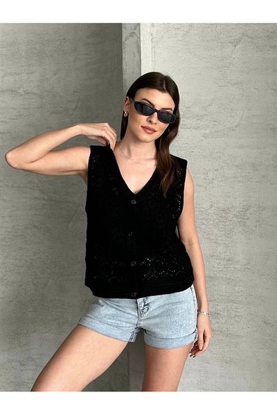 HandCo Knitted Thin Black Openwork Summer Vest