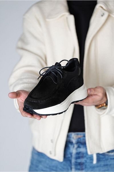 TETRİ Juno Model Genuine Leather Handmade Men's Black Suede Casual Shoes