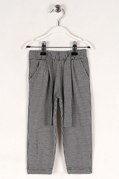 zepkids Plaid Patterned Black Girl's Trousers with Belted Waistband