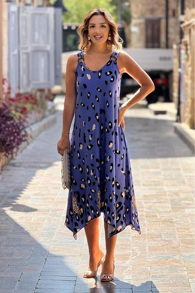 Nevin Kaya Moda Φόρεμα με λουράκι με αγκράφα Μπλε Δαλματίας