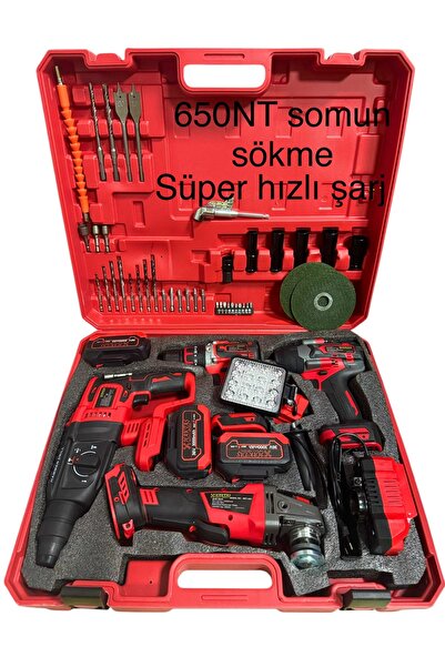 haktaş 5'li set: Şarjlı matkap, spral, hilti, somun sökme, LED fenerli komple...