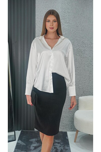 Neva Wear Дамска бяла струяща се сатенена риза